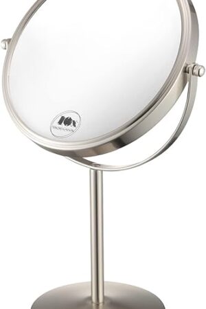 ALHAKIN 10x Magnifying Makeup Mirror, 8 Inch Tabletop Mirror with 1X/10X Magnification Double Sided, Standing Bathroom Makeup Mirror for Desk, Nickel