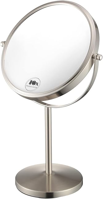 ALHAKIN 10x Magnifying Makeup Mirror, 8 Inch Tabletop Mirror with 1X/10X Magnification Double Sided, Standing Bathroom Makeup Mirror for Desk, Nickel
