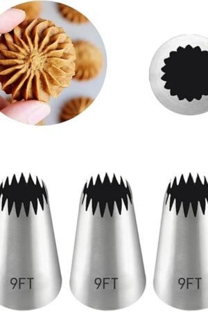 Churro Piping Tip,Piping Tips for Eclair,Open Star Pastry Tip Large for Piping,9FT Icing Tips,3 Pcs