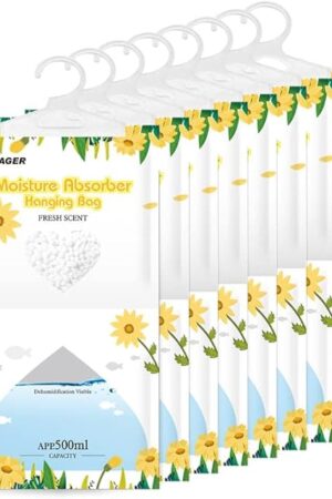 CANAGER Hanging Moisture Absorber, Fresh Scent Moistureproof Desiccant Hanging Bag，Dehumidifier Bag (8 packs) Hanging Closet Dehumidifier Bags, Moisture Absorb 12.5 oz