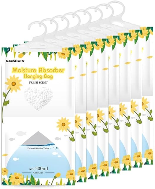 CANAGER Hanging Moisture Absorber, Fresh Scent Moistureproof Desiccant Hanging Bag,Dehumidifier Bag (8 packs) Hanging Closet Dehumidifier Bags, Moisture Absorb 12.5 oz