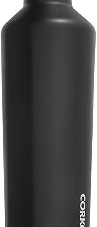 Corkcicle Insulated Water Bottle Thermos, Leakproof, Triple Insulated Stainless Steel, Easy Grip Flat Sides and Screw-on Cap, Cold for 25 Hours or Warm for 12 Hours, 25 oz, Black