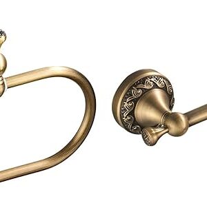 WOLIBEER Antique Brass Toilet Paper Holder, Brass Towel Ring Oval, Hand Towel Holder Bathroom Accessories Wall Mounted Vintage 2 Pieces