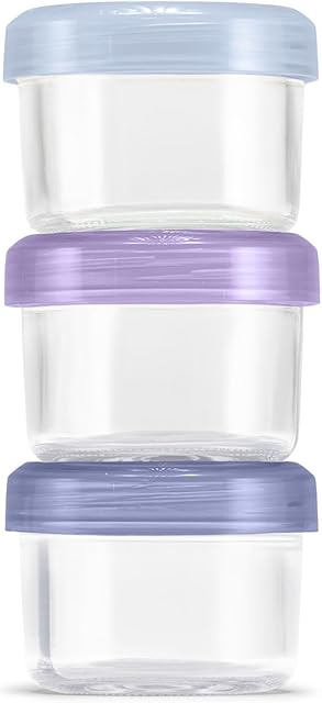 Ello Color Lock 3-Pack 4oz Reusable Glass Condiment Containers with Screw-on Leak-Proof Lid, Perfect for Salad Dressing Sauce Dips, Lunchbox Picnic, BPA-Free, Purple Rain