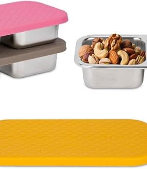 3 Pack Stainless Steel Snack Containers, 2 Compartment Snack Containers with Lids, Reusable Food Storage Containers with Lids for Travel, Outdoor, Camping