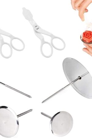 6PCS Cake Flower Nail and Flower Lifters Set, Stainless Steel Cake Cupcake Decor Baking Tools for Icing Flowers Decoration (4 Sizes)