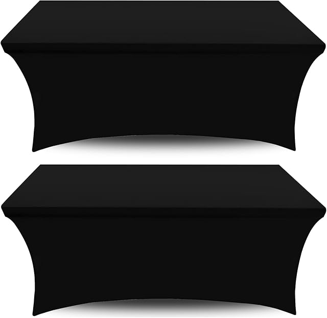 Black Spandex Table Covers 6FT, 2 Pack - Elegant, Durable, Stretchy 6FT Table Cover Fitted, Wrinkle and Stain Resistant, Elastic Leg Pockets