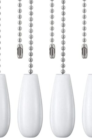 Akahttbn Ceiling Fan Chain Pulls Decorative Extension 12 Inches White Color Wooden Fan Pulls Set Ornaments for Ceiling Light Lamp 4 Pcs ?Nickel