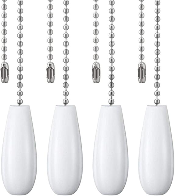 Akahttbn Ceiling Fan Chain Pulls Decorative Extension 12 Inches White Color Wooden Fan Pulls Set Ornaments for Ceiling Light Lamp 4 Pcs ?Nickel