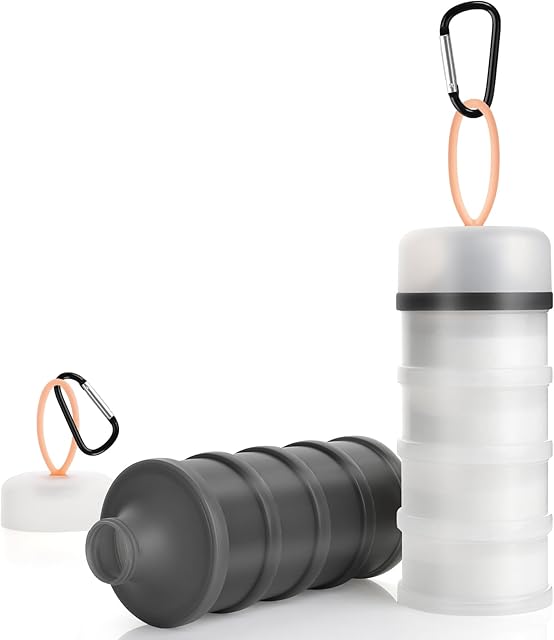 Accmor 2 Pcs Protein Powder Container to Go with Funnels Stand, 4 Compartments Stackable Protein Powder Dispenser for Workout, Fitness, Travel