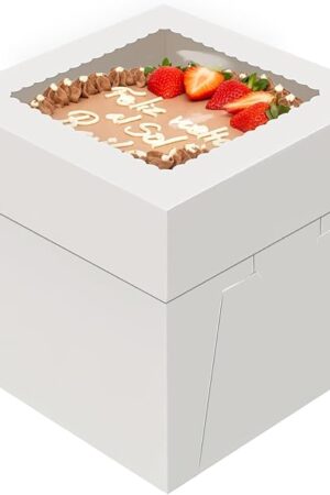 WINKIO 4 Pack Cake Boxes 8 Inch, Disposable Cake Transport Container, White Bakery Boxes with Large Window, for Cookies Pies Cupcakes Pastry (8×8×8 Inches)