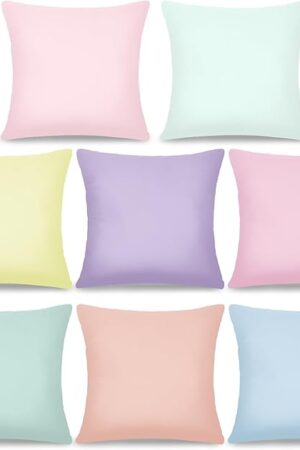 8Pcs 18 x 18 Inch Decorative Throw Pillow Covers Pastel Mix Color Pillow Cases Colorful Square Cushion Covers with Hidden Zipper for Couch Sofa Bedroom Patio Balcony,Linen Material（Covers Only）