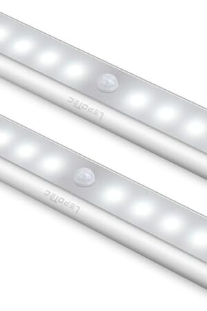 Wireless Motion Sensor Cabinet Lights 10-LED USB Rechargeable Closet Lights LED Under Cabinet Lighting for Wardrobe/Drawer/Stairs/Cupboard/Counter/Pantry/Stairs,Stick On Anywhere,2 Pack,White Light