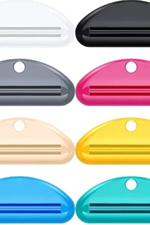 8 Pieces Toothpaste Tube Squeezer Dispenser Toothpaste Rollers Clips for Bathroom (Beige, Gray, Black, Rose Red, Green, Yellow, White, Blue)