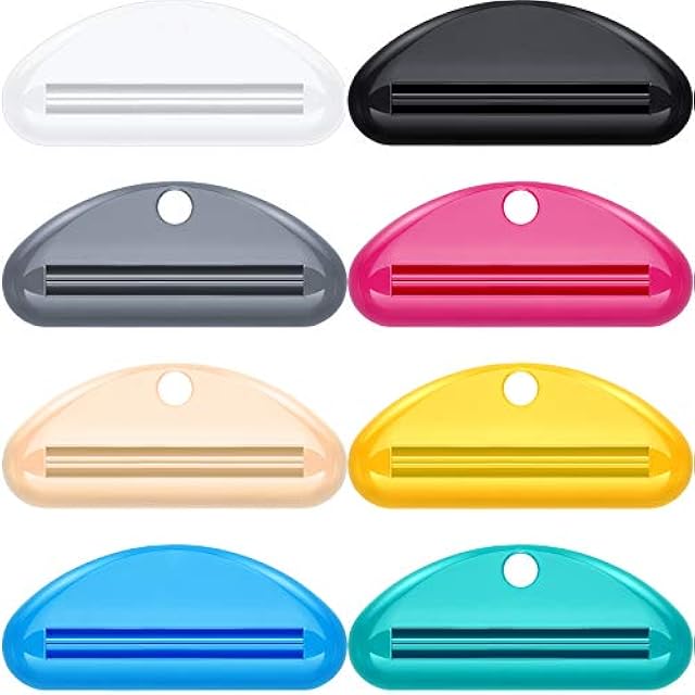 8 Pieces Toothpaste Tube Squeezer Dispenser Toothpaste Rollers Clips for Bathroom (Beige, Gray, Black, Rose Red, Green, Yellow, White, Blue)