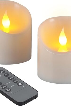 3"x3" Flickering Flameless Candles, Realistic LED Candles, Battery Operated Candles with Remote and Timers, Real Wax Electric Fake Pillar Candles for Festival Wedding Home Party Decor -2Pack
