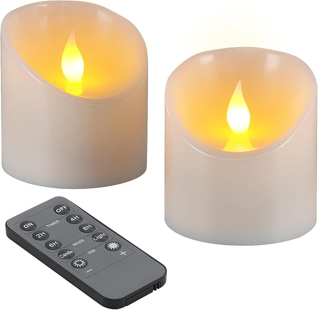 3"x3" Flickering Flameless Candles, Realistic LED Candles, Battery Operated Candles with Remote and Timers, Real Wax Electric Fake Pillar Candles for Festival Wedding Home Party Decor -2Pack