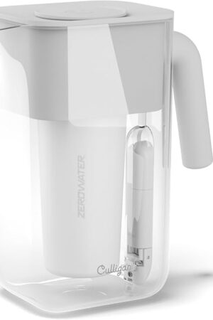 Culligan with ZeroWater Technology 10-Cup Water Filter Pitcher Includes 5-Stage Advanced Water Filter, IAPMO Certified to Reduce Lead, PFAS, Fluoride, & Chlorine, Fit for Apartments & Dorm Rooms