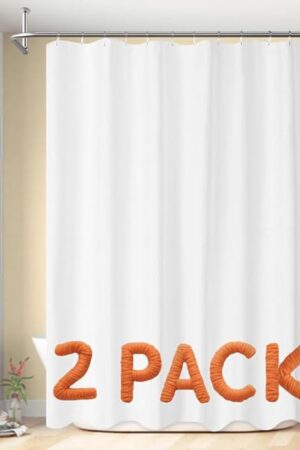 2-Pack Fabric Shower Curtain Liners Lightweight - White Cloth Shower Liners with Magnets, Washable & Water Repellent, 12 Button Holes, Hotel Quality - 71" W x 72" L, White