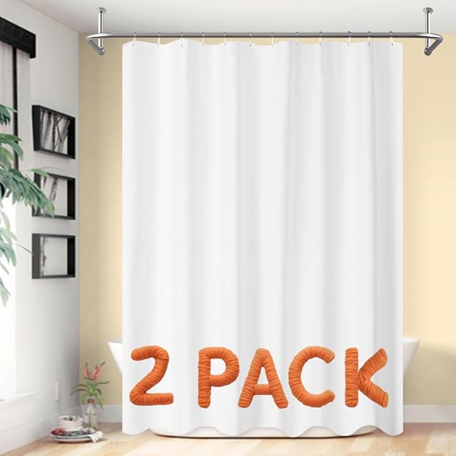 2-Pack Fabric Shower Curtain Liners Lightweight - White Cloth Shower Liners with Magnets, Washable & Water Repellent, 12 Button Holes, Hotel Quality - 71" W x 72" L, White