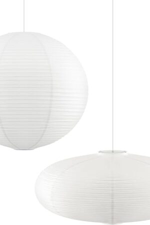 2 Pcs Chinese Paper Lanterns 20 Inch White Lampshade, Large Round and Oblate Pendant Lamp Shade, Rice Paper Lampshade Ceiling Foldable light shade for Interior Home Decoration