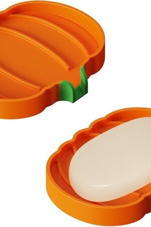 2-Pack Cute Soap Dishes, Upgrade Suction Silicone Shower Soap Dish with Drianage,for Bathroom,Orange