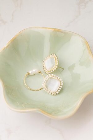 Ceramic Trinket Dish, Ring Tray, Decorative Jewelry Dish for Earrings Necklaces Watch Keys, for Women, White Green