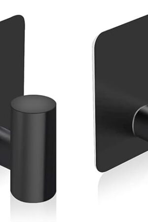 Adhesive Towel Hooks, Heavy Duty Stick on Towel Hooks for Bathrooms Wall Waterproof Adhesive Shower Hooks for Hanging Loofah, Clothes, Robes(Matte Black 2 Pcs)