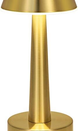 Egobasic Cordless Small Table Lamp, Gold Battery Operated Lamp for Restaurant Dinner Table, Rechargeable Dimmable Night Light Touch Portable Lamp for Bedside Dining Room Patio Bar Outdoor Décor