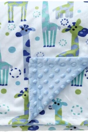 CREVENT Minky Baby Blanket for Boys, Soft Plush Receiving for Newborns - Giraffe 30x40 Inches