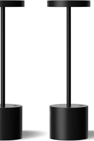 Cordless Table Lamp, 4000mAh Rechargeable Battery Powered Lamps, 3 Color Stepless Dimming, LED Wireless Outdoor Lamps for Dining Room, Bedroom, Bar, Cafe, Restaurant, Patio, Camping, Set of 2- Black