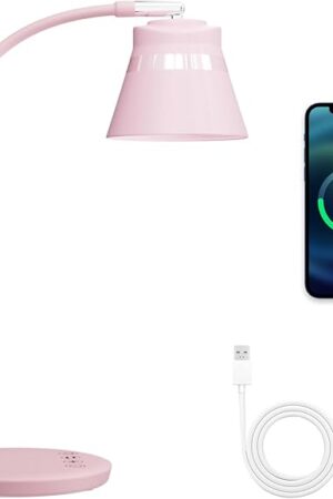 AXX TU08 Pink Cute Desk Lamp with USB Charging Port, 650 Lumens 3-Color Modes, 5-Touch Dimming, 30/60-Minute Timer, 18-Inch LED Small Table Light for Kids Teen Girls, College Dorm Room Essentials