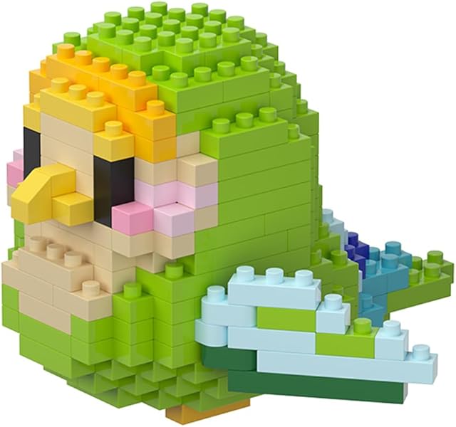 The 12 Full Set Gift Box Version - Parrot Cute Bird Series Mini Bricks Micro Building Kit for Kids Pets Toys Compatible Nano (Green Golden)