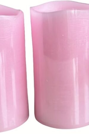 Adoria Pink Flameless Candles Set 2-Real Wax Pillar Candles Battery with Rose Scented, Dia3 XH5“-Multi Function Remote and Timer for Color Changing, Flickering, Home Decor.Camping,Party