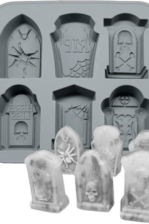 3D Halloween RIP Gravestone for DIY Cake Fondant Baking Soap Ice Trays Chocolates Hard Candies Desserts Drop Glue Decor Silicone Mould Mold Tool