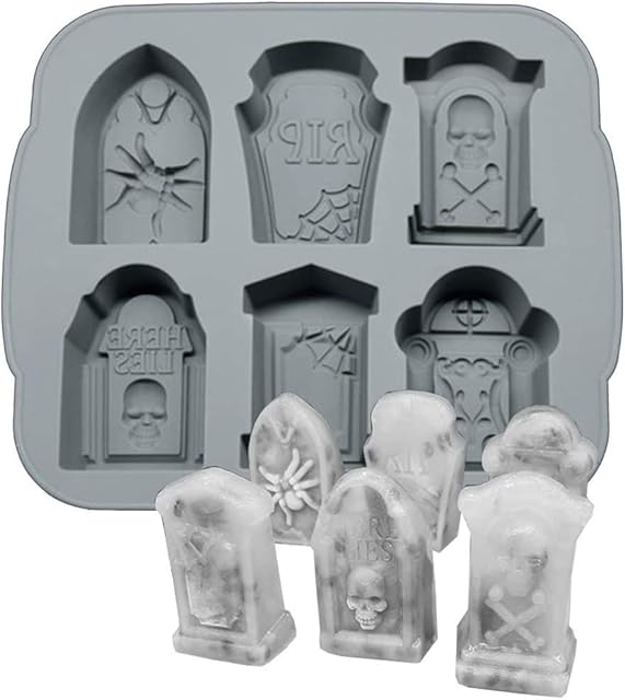 3D Halloween RIP Gravestone for DIY Cake Fondant Baking Soap Ice Trays Chocolates Hard Candies Desserts Drop Glue Decor Silicone Mould Mold Tool