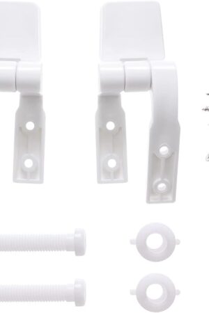 Canomo Universal White Plastic Toilet Seat Hinges Replacement with Bolts Screw and Nuts for Toilet Seats Lids, 1 Pair