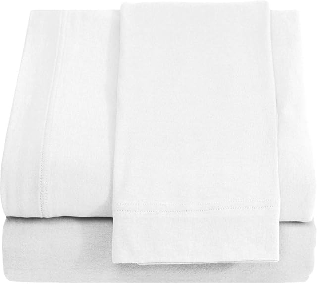 DESTINY CRESCENT BEDDING Full XL 100% Cotton Jersey Knit Sheet Set - Extra-Soft, Breathable & Hypoallergenic - 15" Deep Pockets, 54" x 80" - Ideal for Extra Long Full Beds - 4PC Set (Full XL, White)