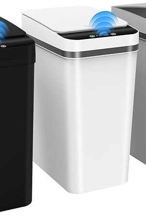3 Pack Automatic Small Bathroom Trash Can with Lid - 2.5 Gallon Touchless Garbage Can, Motion Sensor Smart Trash Bin, Slim Dog Proof Trashcan, Waterproof Plastic Wastebasket for Bedroom Office Kitchen