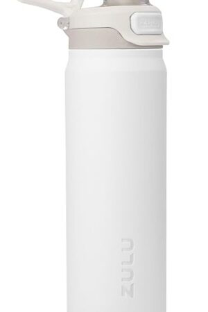 ZULU Powerfill Pro 24oz Stainless Steel Water Bottle with Quick Fill Lid, Triple Walled Vacuum Insulated Metal, Leak Proof Locking Lid, Sip and Chug, Reusable BPA Free, White