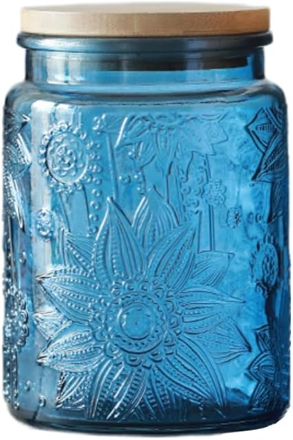 ANSQU Blue Glass Jar, 23.7 FL OZ Vintage Glass Canister with Airtight Lid, Candy Jar/Sugar Container for Kitchen Pantry Coffee, Tea, Cookie, Decorative Jars Holds Bath Salt
