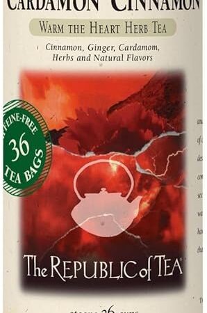 The Republic of Tea Cardamon Cinnamon Herbal Tea, 36 Tea Bag Tin | Naturally Caffeine-Free