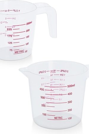 2 Pack Measuring Cup Set, Includes 250Ml (1-Cup), and 500Ml (2-Cup) Plastic Liquid Measuring Cups- Baking, Cooking, Mixing & Measuring Cups, Essential Kitchen Tools