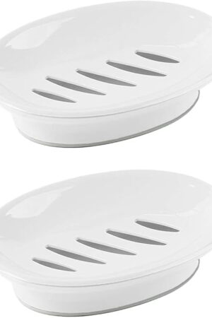 WYOK 2-Pack Soap Dish with Drain Plastic Sponge Holder Easy Cleaning Soap Saver Tray Caddy Keep Dry Stop Mushy for Shower Bathroom Kitchen(White)