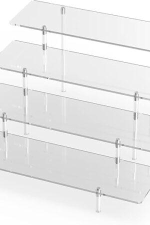 Acrylic Display Riser Stand Shelf Clear 4 Tier Cupcake Stand Perfume Display Holder Figures Desktop Decoration and Organizer Showcase Toys Retail Display Rack Candy Dessert Buffet 4 Step Collection (1 PACK)