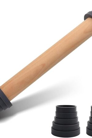 Adjustable Wood Rolling Pin with Thickness Rings for Baking -Non Stick Wooden Dough Roller Pin with Spacer Bands for Cookie,Pie Crust, Pastry Fondant and Bread By Folksy Super Kitchen (15.8, Grey)