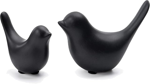 DANELYNN 2 Pieces Decor Ceramic Bird Figurines Small Bird Statues Home Decorative Modern Style Figurine Decor for Living Room,Bedroom,Desk,Bookshelf,Shelf,Coffee Table, Fireplace Mantel (Black)
