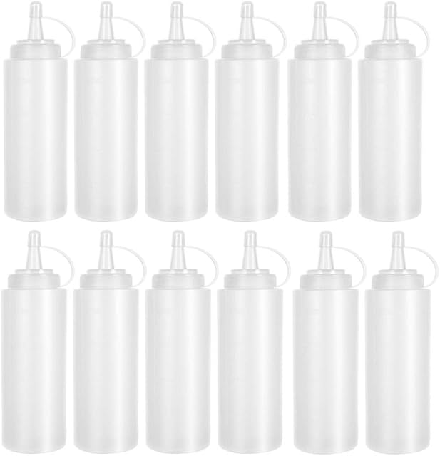 Anyumocz 12 Pack 8 oz Plastic Squeeze Bottles for Condiments | Multipurpose Squirt Bottles | for Sauces & Ketchup, BBQ Sauce, Dressing | Suitable for Barbecue, Grilling | Also for Crafts, Syrup and More
