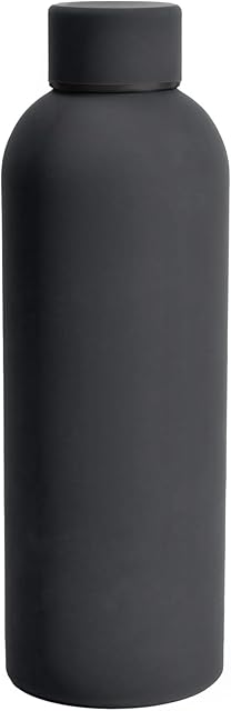 17oz Matte Finish Stainless Steel Water Bottle | Vacuum Insulated Travel Bottle |12 hrs Hot & 18 hrs Cold| Smooth Rubber Finish Water Bottle (Black)