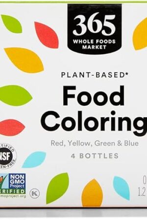 365 by Whole Foods Market, Plant-Based Food Coloring (Red, Yellow, Green & Blue Bottles), GLuten-Free, 0.3 Fl Oz Each, 1.2 Fl Oz Total